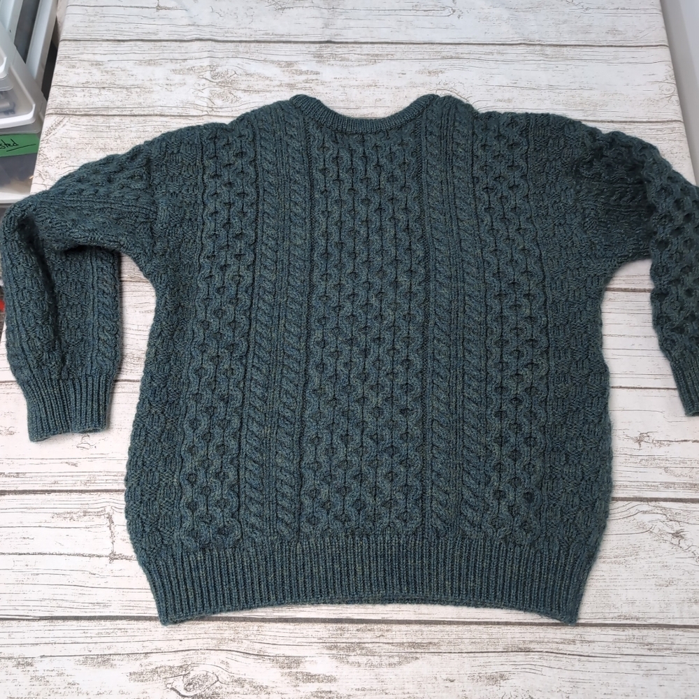 Aran Sweater Market 100% Wool Green Fisherman Sweater Size XL - Picture 7 of 7
